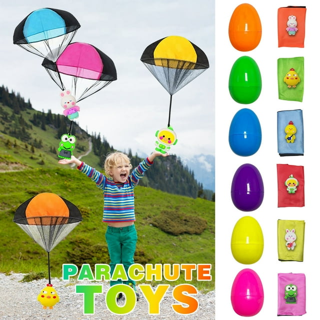 Juguetes para piscina, juguetes para bebés y niños pequeños. Paquete de 6 huevos de Pascua con paracaídas de plástico. Ideal para rellenar cestas de Pascua, como obsequios o recuerdos de fiesta.