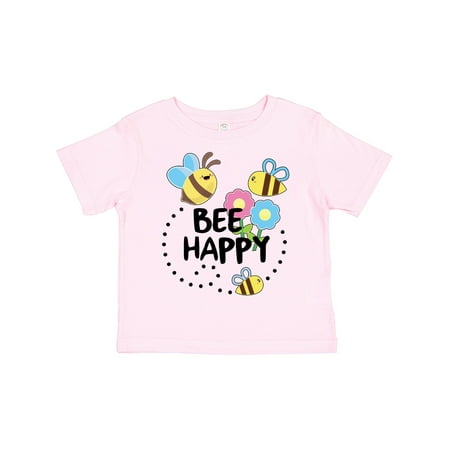 

Inktastic Bee Happy with Flowers Boys or Girls Toddler T-Shirt
