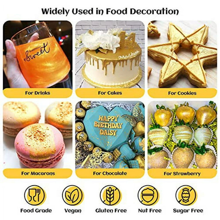 INOCERIS Edible Luster Dust, 5 Grams Food Grade Gold Cake Dust Shimmer Metallic Gold Food Coloring Powder for Cake Decorating, Baking, Fondant