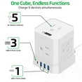 thumbnail image 3 of Tiras de alimentación en forma de cubo con protección contra sobretensiones, cable de extensión de 10 pies con múltiples salidas, 5 enchufes de CA + 3 tiras de alimentación de carga USB con puertos US, 3 of 5