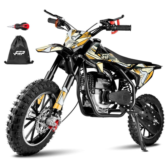 FRP FX40 40cc 4-Stroke Gas Powered Kids Dirt Bike with Safety Kill Switch for young rides, Front & Rear Disc Brakes, EPA Certified, FX40-Ogemaw, Yellow, Base Model