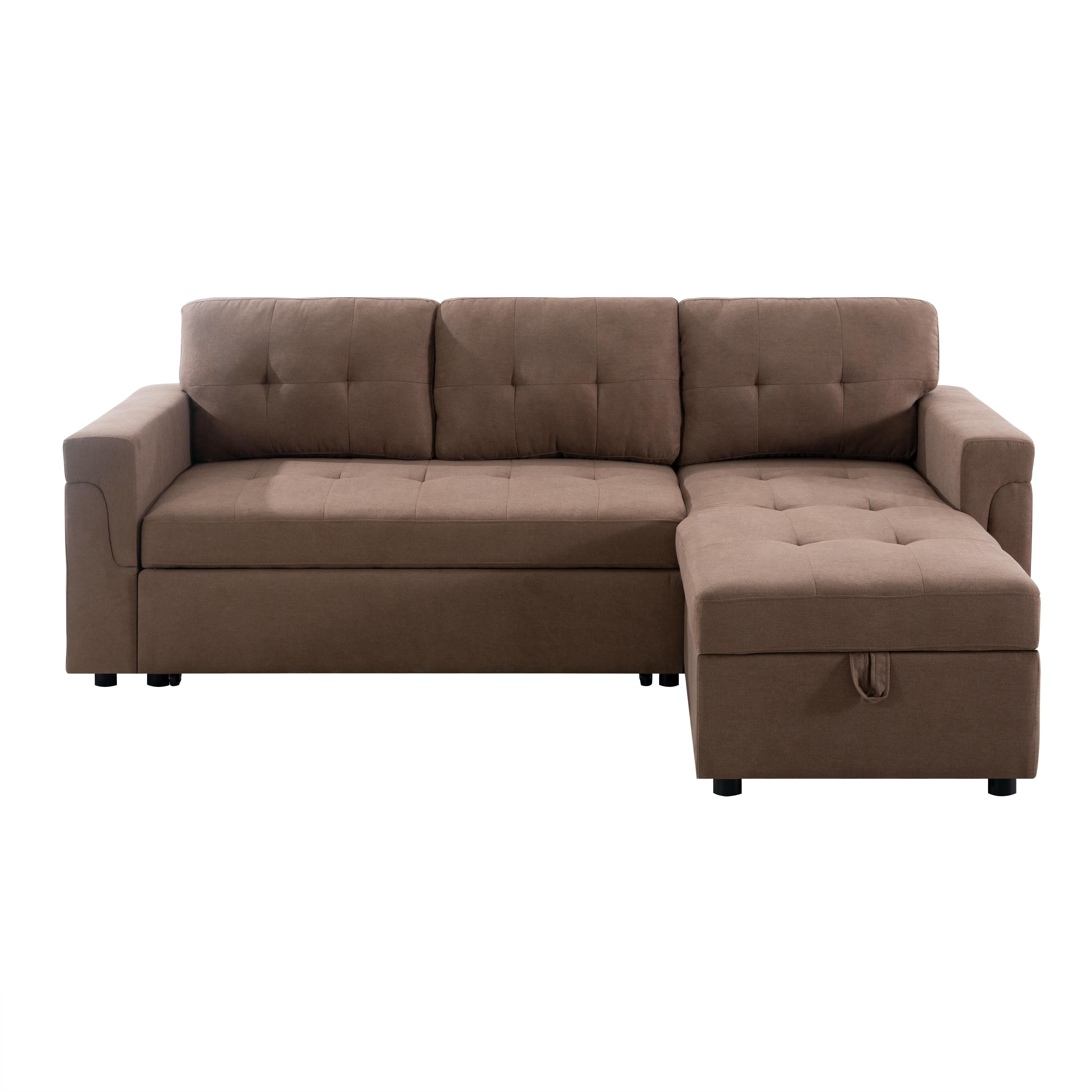 78 in. W Convertible Sleeper Sectional Sofa, L Shaped Couch for Small Space Living Room, Storage Chaise, L Shaped Pull Out Sofa -Color:Mocha,Fabric:Velvet