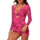 thumbnail image 5 of Conjunto de bikini floral de halter para mujer de INSPIRE CHIC, 3 piezas, traje de baño con cubierta de manga larga, vestido de malla, color rosa y púrpura, tamaño mediano, 5 of 6