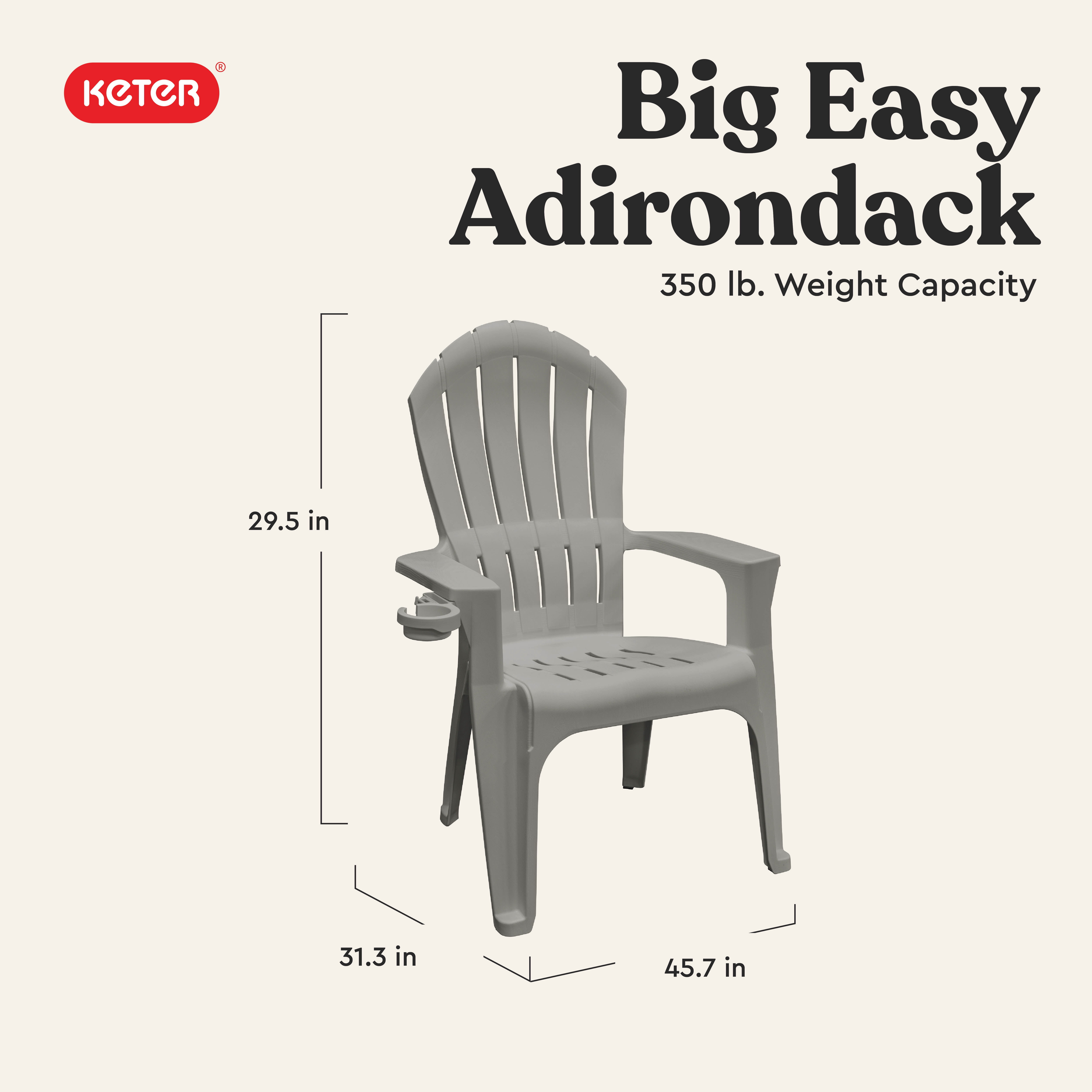 (2 pack) Adams Big Easy Resin Adirondack Chair For Indoor and Outdoor Weather Resistant Ideal for Pool, Deck, Backyard, Garden, Gray 242209