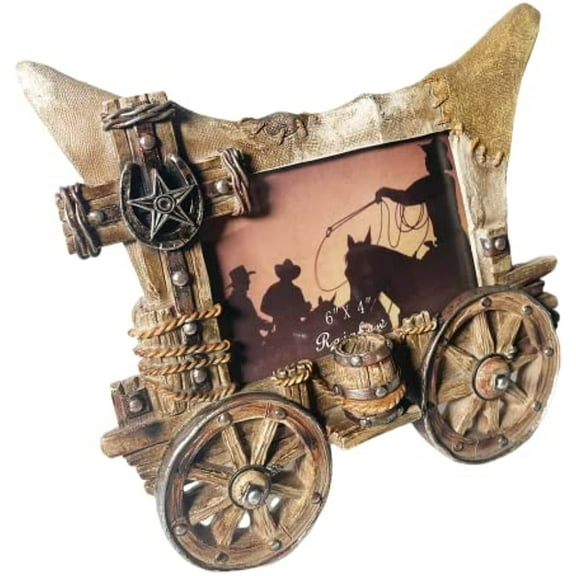 Urbalabs Western Hunter Duck 4x6 Old Wagon Picture Frame Desk Photo Frame Country Decor Picture Box 4" x 6" Rustic Gifts Farmhouse Picture Frames Standing Elaborate Picture Frame (Old Western Wagon)