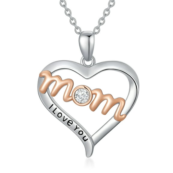 AOBOCO Christmas Gifts for Mom, 925 Sterling Silver Heart Necklace I Love You Mom Necklace I Love You Mama Mother Gifts Birthday Gifts for Mama, Gifts for Her, Mother's Gifts