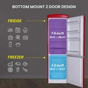 Conserv Appliances Bottom Mount Retro Refrigerator, Red