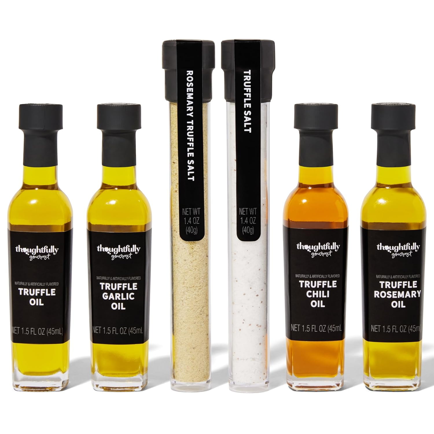 Thoughtfully Gourmet Truffle Salt and Flavored Olive Oil Gift Set, Seasoning and Oil Sampler, 6 Count