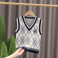 thumbnail image 2 of Mikilon Knitted Sweater Vest for Kids V-Neck Sleeveless Argyle Sweater Students Winter Thicken Warm Tops ,Size 1-9 Years, 2 of 3
