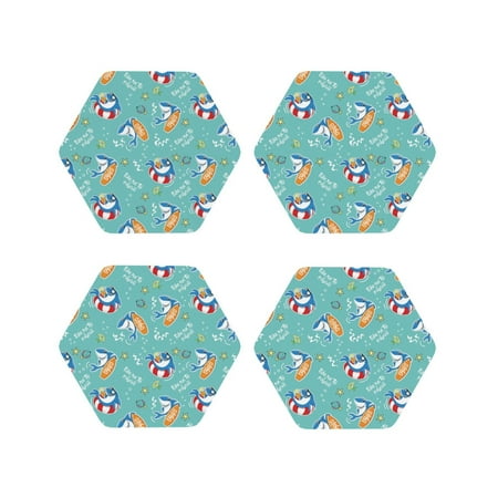 

Leather Coasters with Heat-resistant for Drinks Funny cartoon sharks -标题2 Hexagon