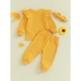 thumbnail image 5 of Newborn Girl Fall Outfits 3 6 9 12 18 24 Months 3Pcs Baby Girl Clothes Set Solid Color Crew Neck Long Sleeve Sweatshirts Long Pants Headband, 5 of 10