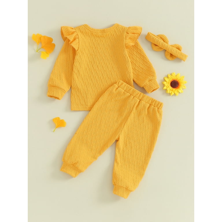 Wassery Newborn Girl Fall Outfits 3Pcs Baby Girl Clothes Set Solid Color Crew Neck Long Sleeve Sweatshirts Long Pants Headband 3 6 9 12 18 24 Months Infant Girls Autumn Clothing Walmart