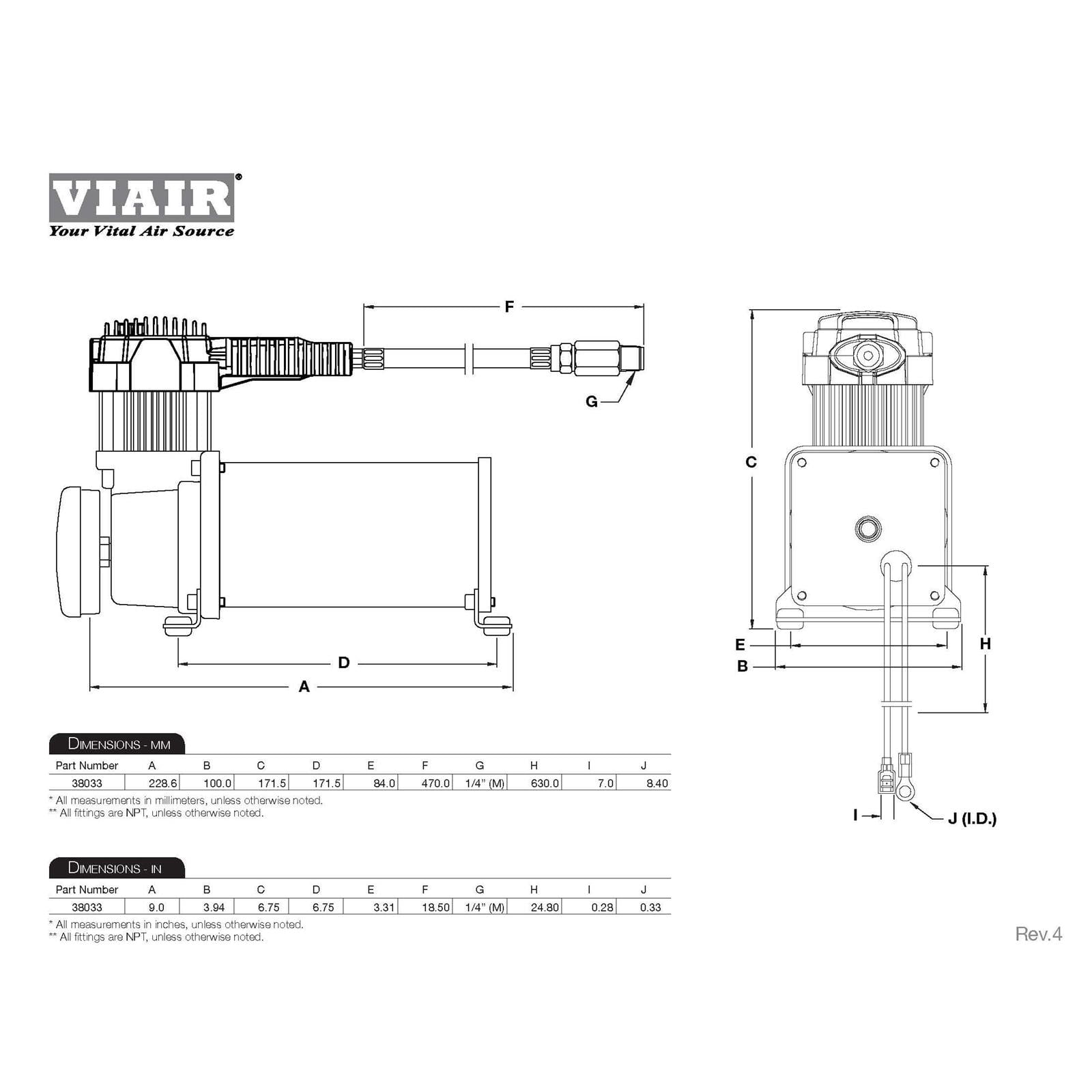 Viair 38033 Single Air Suspension Compressor Kit, 380C, Chrome