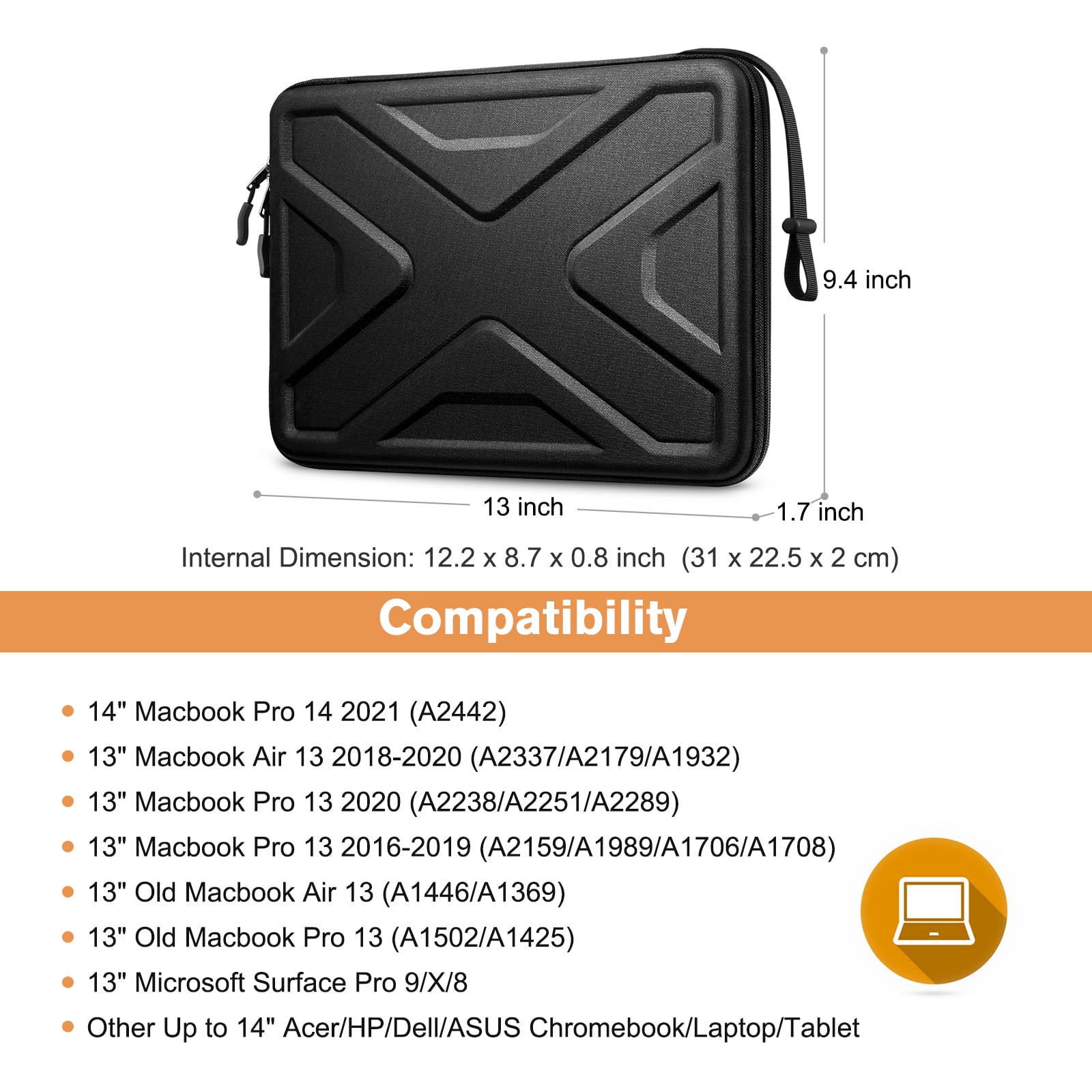 SITHON Hard Shell Laptop Sleeve Case for 13-14 inch Chromebook, Computer Carrying Case for MacBook Pro 14 2023 M3 A2992 A2918, 13" MacBook Pro/Air, Other Up to 14" Acer/HP/Dell/ASUS Chromebook, Black