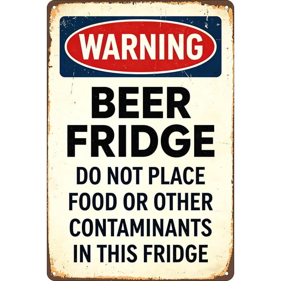 Warning Beer Fridge Vintage Metal Tin Sign Wall Decor for Home Kitchen Restaurant Cafe Pub Bar 12x8 Inches