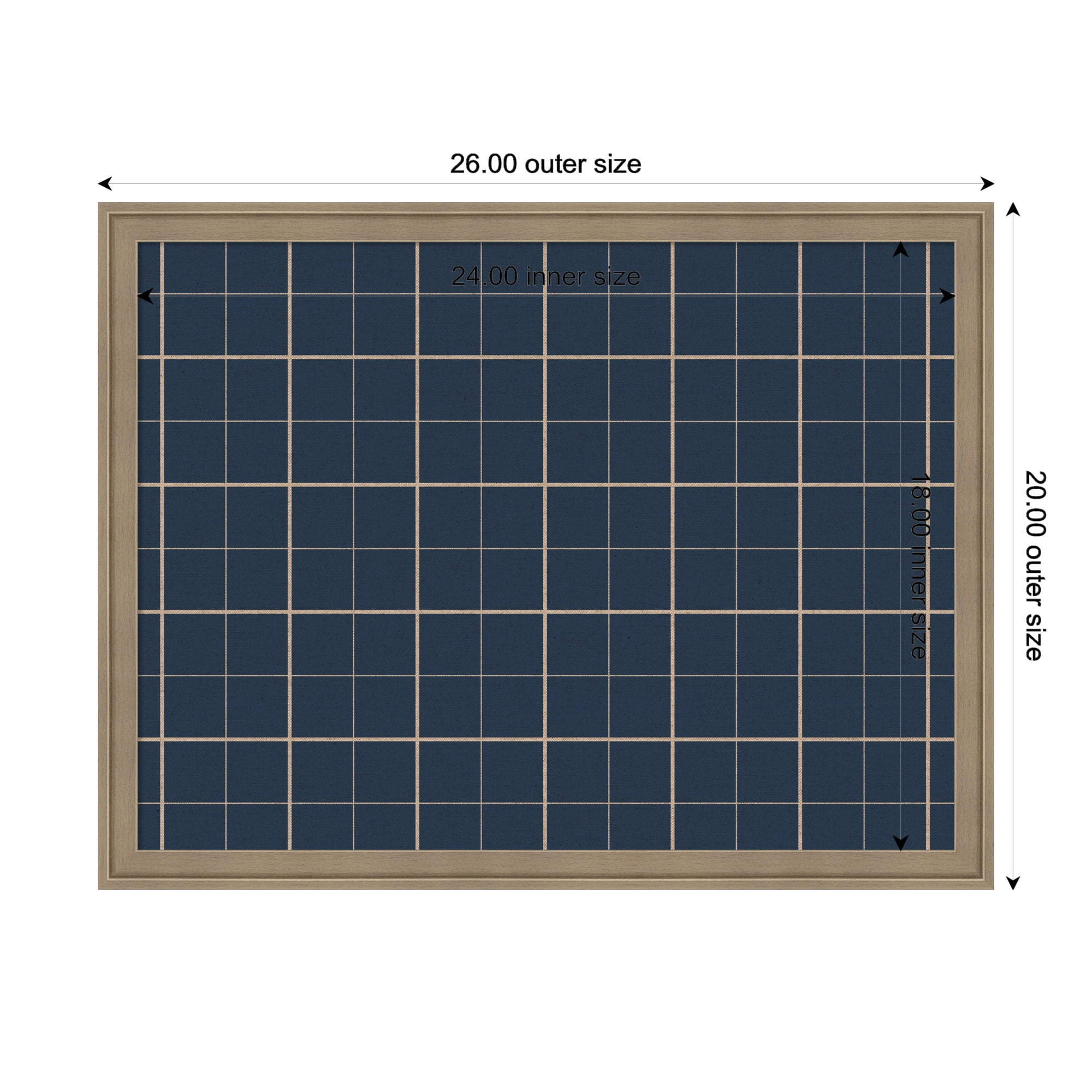Kate and Laurel Framed Fabric Pinboard 26 x 20, Navy Blue Plaid Printed Linen Classic Bulletin Board for Use as a Vision Board or Wall Organization, Florence Light Brown Frame
