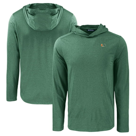 Men's Cutter & Buck Green Miami Hurricanes Coastline Epic Comfort Eco Recycled Long Sleeve Hoodie T-Shirt