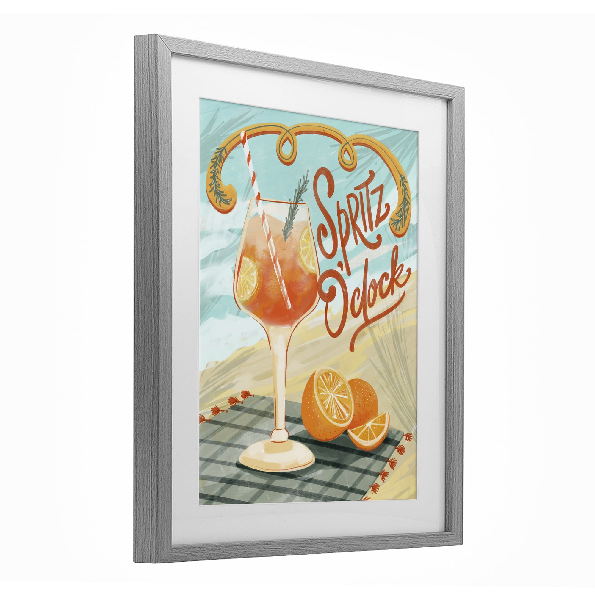Stupell Industries Spritz O'Clock Citrus Cocktail Gray Framed Print Under Glass, design by Connie Summers
