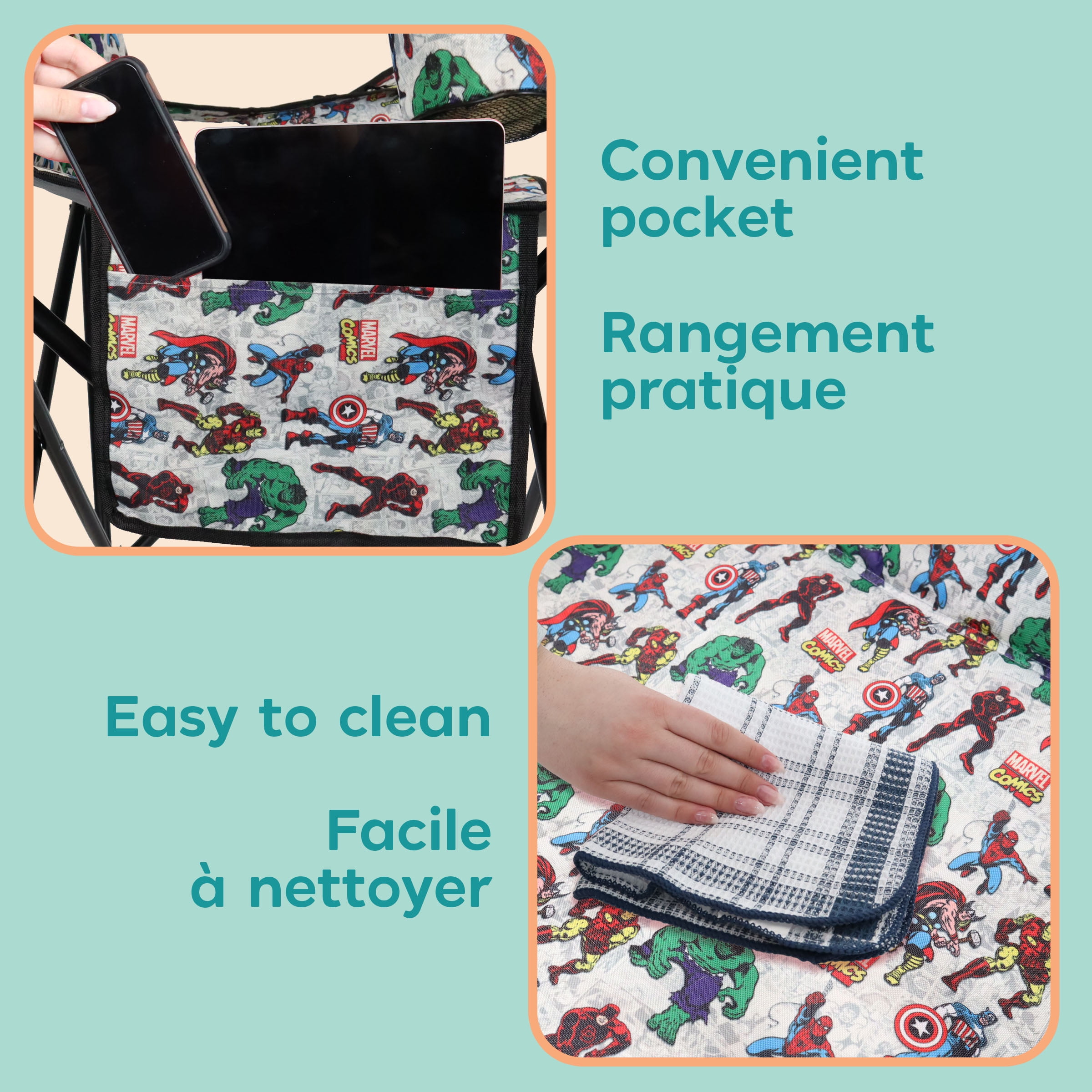 Danawares Chaise de camping pour adultes Avengers avec sac isotherme - Polyester avec poteaux en acier