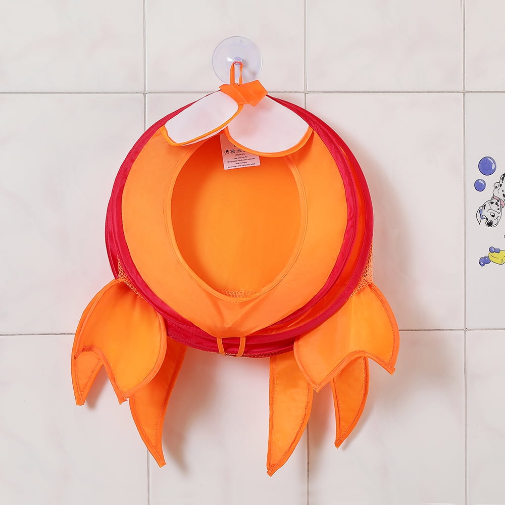 Hanging Bath Toy Storage with Quick Drying Mesh Bath Toy Organizer Crab Orange