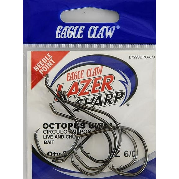 Lazer Sharp L7228BPGH6/0 Octopus Circle Hook, Black, Size 6/0, 6 Pack