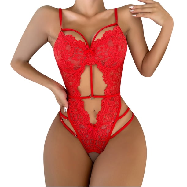 Gibobby Conjunto Lencería Tanga Y Bralette Tanga de Encaje Nueva Ropa Interior Sexy Lencería Tanga Flor Ropa de Dormir Sujetador de Íntimos Bustier Lingerie(Rojo, CH)