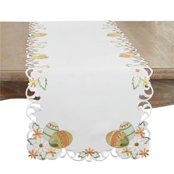 16 x 54 in. Embroidered Easter Eggcellent Table Runner, White