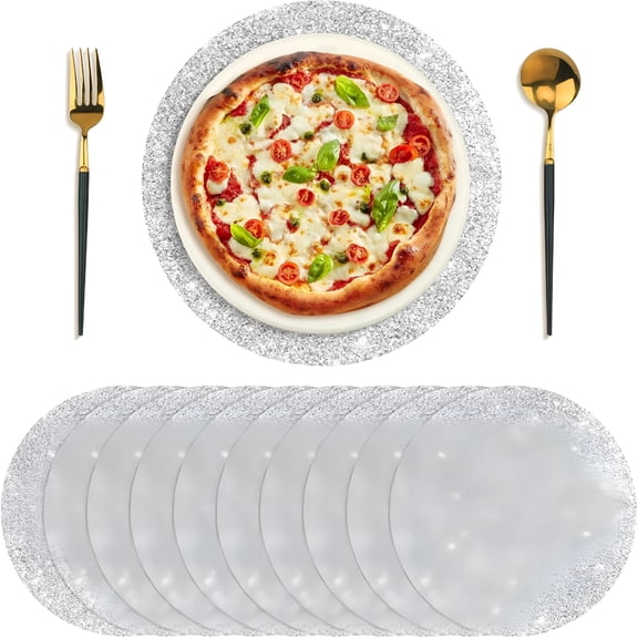 AUQ 2026 New 100 Pcs Paper Placemat Disposable Placement Mats for Dining Table Bulk Paper Round Mats Place Decorative Table Mats for Wedding Banquet Party (Silver,13")