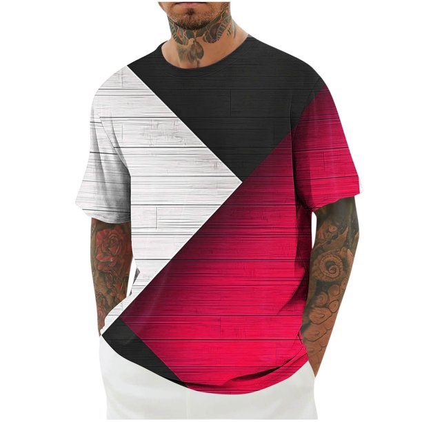 Mens Camisas de Manga Corta Impresión Casual Deportes Cuello Redondo Blusa, Poliéster Ligero para la Primavera Verano Al Aire Libre Uso Diario