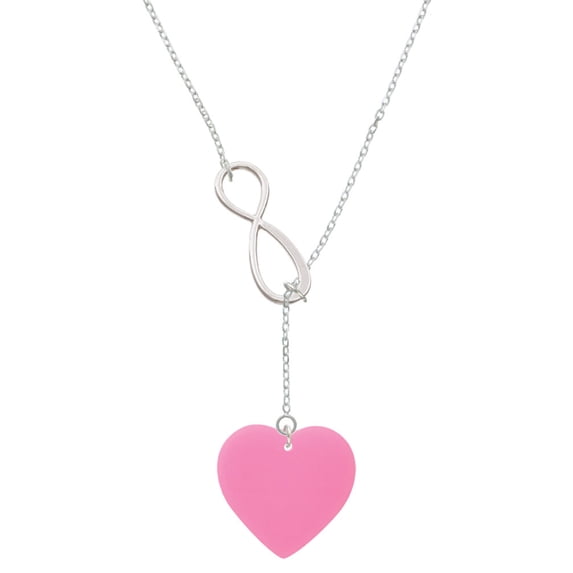 Delight Jewelry Acrylic 1" Hot Pink Heart Silver tone Elegant Infinity Lariat Necklace