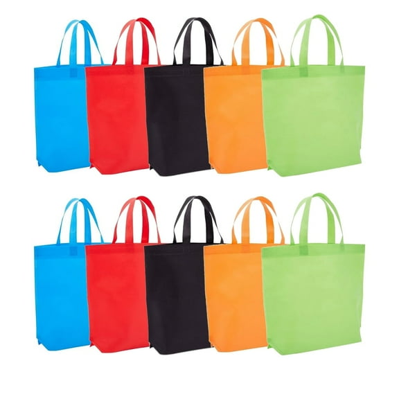 10 Pack Reusable Grocery Bags, Non-woven Fabric Tote Favor Bag Set, 5 Colors, 15 x 12.5 in