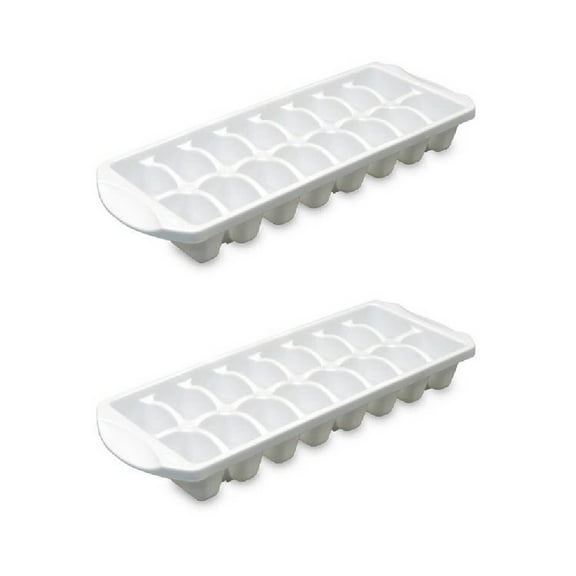 Ice Cube Tray Plastic Stackable 16 Cubes, White, 2-Pack