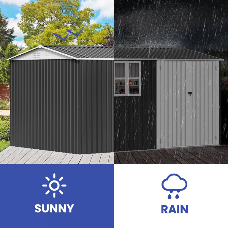 ModFusion 8x12 ft Steel Shed, Lockable 2 Doors, Large Window