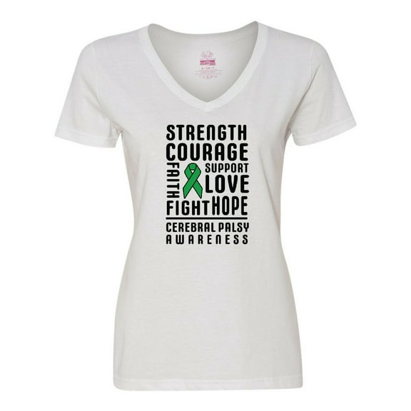 Inktastic Cerebral Palsy Awareness Strength Support and Courage Women's V-Neck T-Shirt