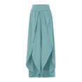 thumbnail image 2 of B91xZ Women Wide Leg Pants Linen Blend Drawstring Wide Leg Pant,Green X-S, 2 of 5