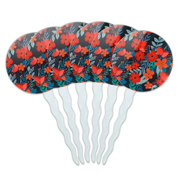 Cecilie Flowers Pattern Cupcake Picks Toppers Decoration Set of 6