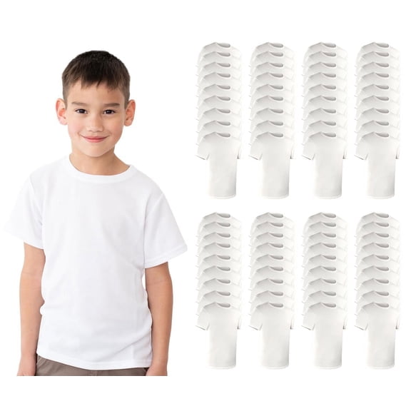 BILLIONHATS 72 Pack Kids Cotton Tshirts Bulk, Wholesale Childrens T-Shirts, Mixed Assorted Sizes and White Color, Unisex Children Tees, Lightweight Tshirt Packs for Boys Girls White Assorted Sizes