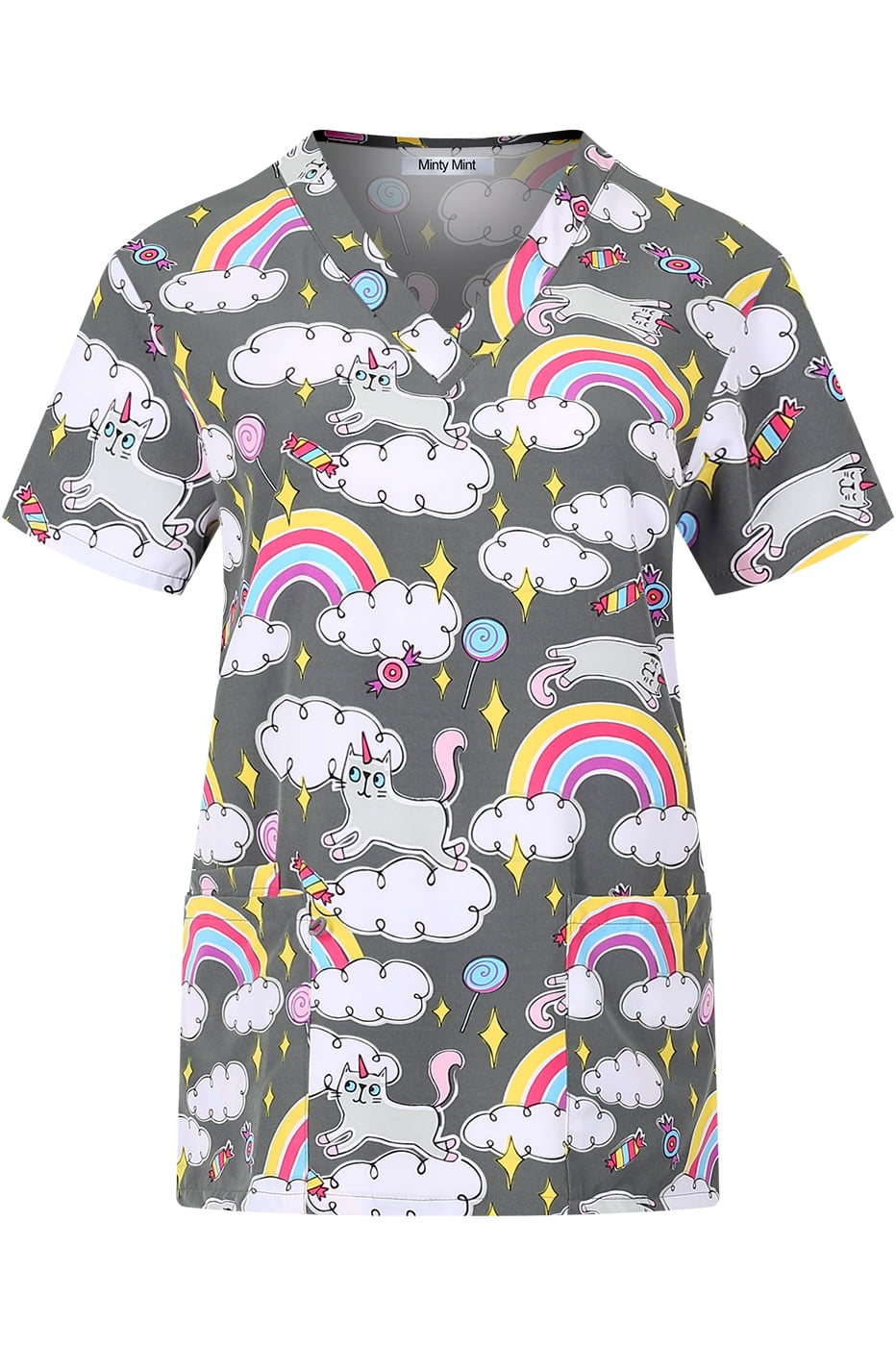 Minty Mint Stretch Printed VNeck Medical Scrub Top