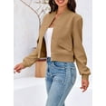 thumbnail image 5 of Long Sleeved Women Button Down Casual Crop Coat Bomber Jacket, 5 of 6