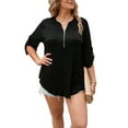 thumbnail image 6 of Traleubie Women's Plus Size Tops Zip Front V Neck 3/4 Sleeve Blouses Casual Tunic Shirts, 6 of 8
