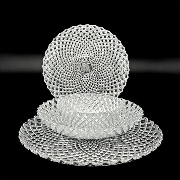 Red Pomegranate Collection R1257-2 Pavo Gilded Glass Dinnerware Set, Silver - Set of 16