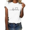 thumbnail image 2 of Hauts d'Été pour Femmes Liquidation Manches Courtes Grande Taille Imprimé Motif en Forme de Cœur T-Shirts Col Rond T-Shirt Classique Ajusté Mode Tendance Hauts de Vacances pour Dames Blanc,TG, 2 of 8