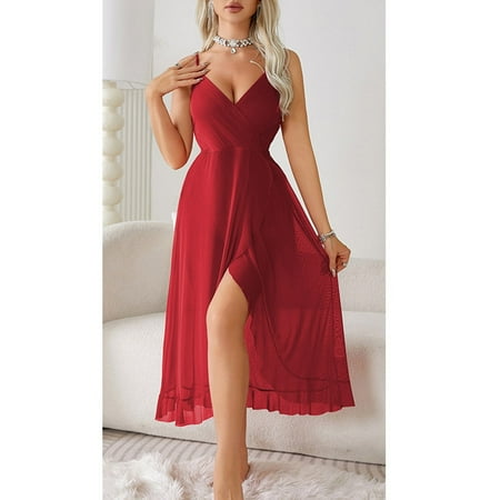 Women s Nightgown Lingerie Dress Red Dresses For Women Sexy Lace Chemise Sleepwear Bridal Nightdress