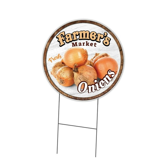SignMission Corrugated Plastic Sign With Double Sided Image 24" Circular - Farmer's Market Onions | Coroplast Yard Sign With Stake |  Made in the USA