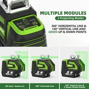 Green Self-Leveling Laser Level, 197Ft Cross Line Laser Level Tools with 2 Plumb Dots, Li-ion Battery & 360° Magnetic Pivoting Bracket