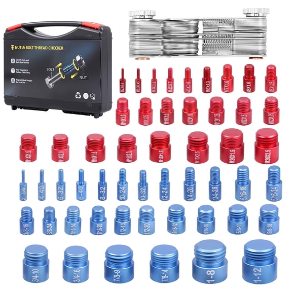 TMWEFUSC 110Pcs Thread Checker and Gauge Set, Nut and Bolt Thread Checker 28 SAE & 24 Metric Thread Identifier Gauge Kit with Pitch Gauge for Size Check on Tricky and Narrow Area