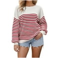 thumbnail image 2 of FDGIU Women's 2025 Winter Striped Color Block Sweater‌ - Long Sleeve Oversized Pullover, Loose Crewneck Comfy Knitted Top, 2 of 7