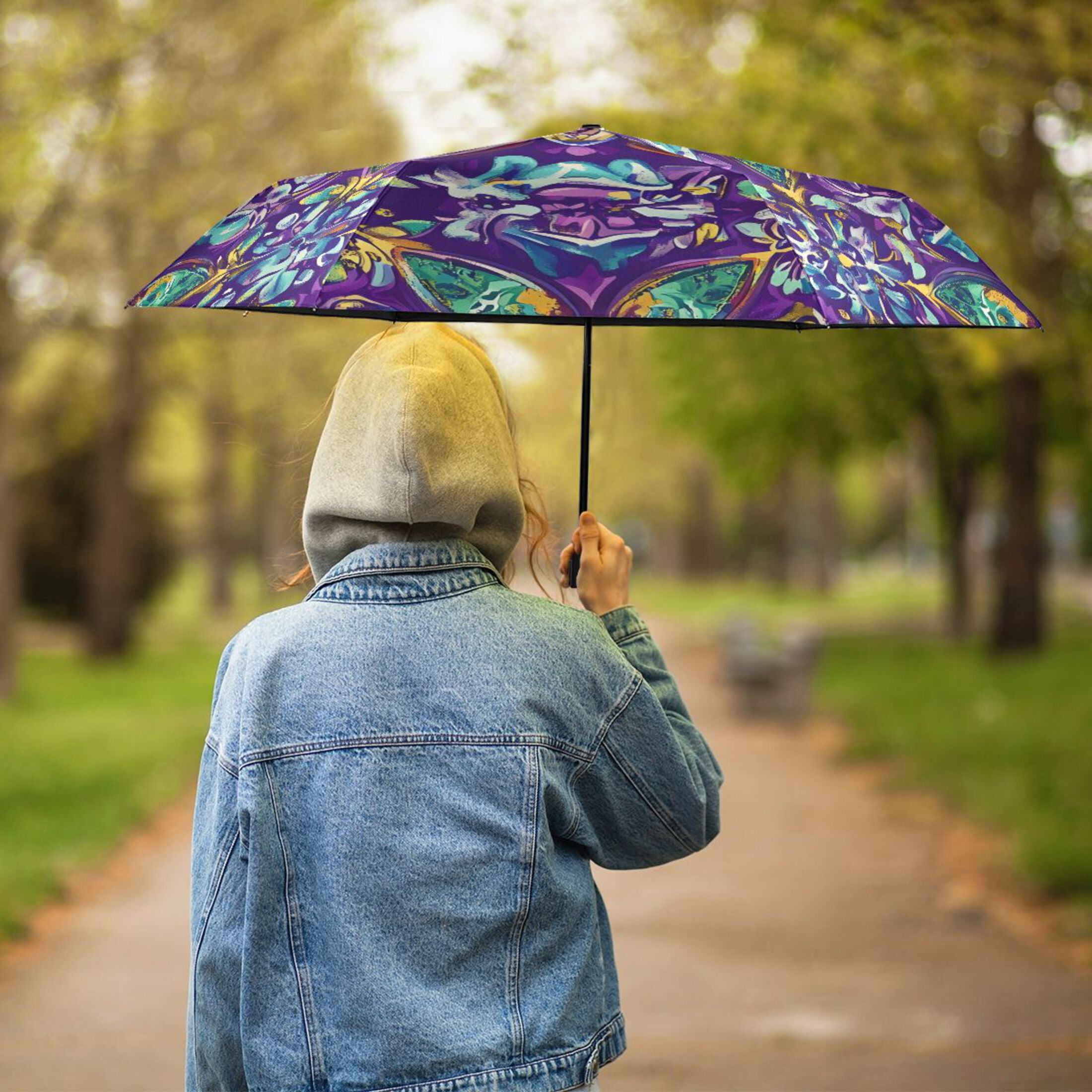 ALAZA Mandala Ethnic Print UPF 50+ Compact Folding Umbrella for Rain Travel Umbrella Packable