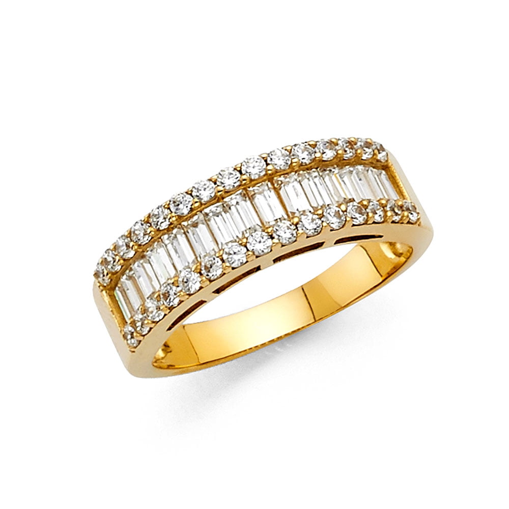 White Gold Polished CZ Cubic Zirconia Channel Set Wedding Band OR Wellingsale Ladies Solid 14k Yellow 