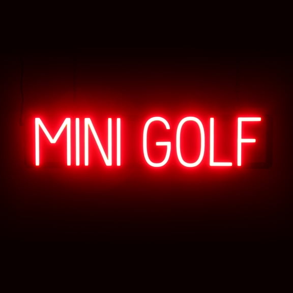 SpellBrite MINI GOLF LED Sign for Business. 28.9" x 6.3" Red MINI GOLF Sign Has Neon Sign Look With Energy Efficient LED Light Source. Visible from 500 Feet, 8 Animation Settings.